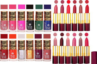 

Aroma Care 100% Genuine Matte Nail Polish Sets of 12 Pcs in Wholesale Rate with Dry Matte Lipstick Set of 12 Pcs(Set of 24)