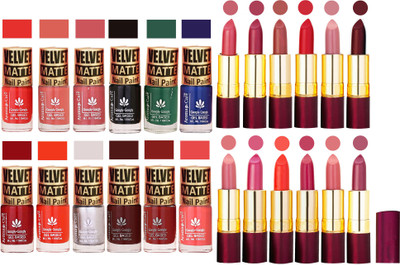 

Aroma Care 100% Genuine Matte Nail Polish Sets of 12 Pcs in Wholesale Rate with Dry Matte Lipstick Set of 12 Pcs(Set of 24)