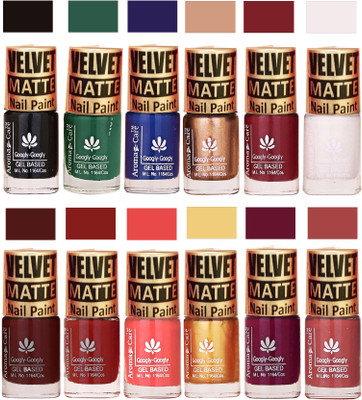 

Aroma Care Velvet Matte Nail Paint Combo Offer Black, Green, Blue, Golden, Mauve, White, Brown, Tan, Pink, Plum, Nude(Pack of 12)