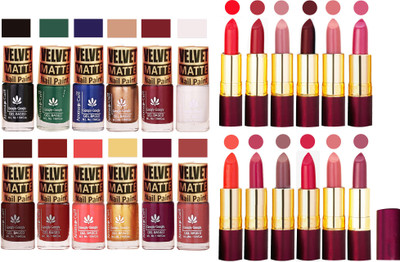 

Aroma Care Matte Nail Polish Combo of 12 pcs with Dry Matte Lipstick Set of 12 Pcs(Set of 24)