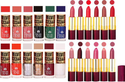 

Aroma Care Matte Nail Polish Combo of 12 pcs with Dry Matte Lipstick Set of 12 Pcs(Set of 24)