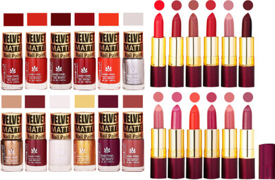 Aroma Care 100% Genuine Matte Nail Polish Sets of 12 Pcs in Wholesale Rate with Dry Matte Lipstick Set of 12 Pcs(Set of 24)