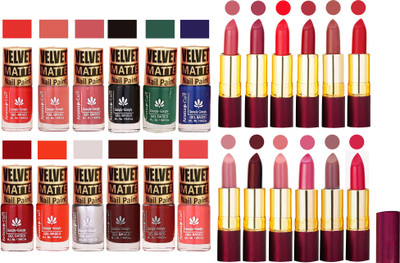 

Aroma Care 100% Genuine Matte Nail Polish Sets of 12 Pcs in Wholesale Rate with Dry Matte Lipstick Set of 12 Pcs(Set of 24)
