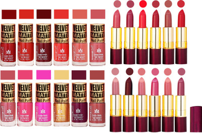 

Aroma Care Velvet Matt Nail Polish Set of 12 Pcs Combo with Dry Matte Lipstick Set of 12 Pcs(Set of 24)