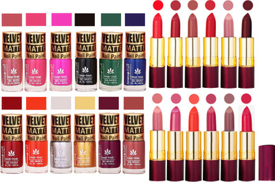 

Aroma Care 100% Genuine Matte Nail Polish Sets of 12 Pcs in Wholesale Rate with Dry Matte Lipstick Set of 12 Pcs(Set of 24)