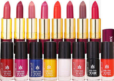 

Aroma Care Colorful Bottles Multicolor Nail Polish Combo for Routine Use with Dry Matte Lipstick 8 Pcs(Set of 16)