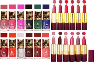 

Aroma Care Matte Nail Polish Combo of 12 pcs with Dry Matte Lipstick Set of 12 Pcs(Set of 24)