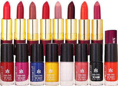 

Aroma Care Nail Paint 8 Pcs Combo Dhamaka fer by Aroma Care Easy to Apply with Dry Matte Lipstick 8 Pcs(Set of 16)