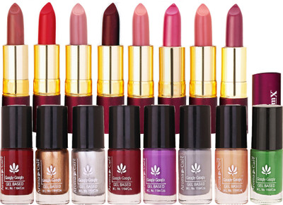 

Aroma Care Colorful Bottles Multicolor Nail Polish Combo for Routine Use with Dry Matte Lipstick 8 Pcs(Set of 16)