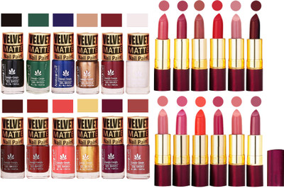 

Aroma Care Matte Nail Polish Combo of 12 pcs with Dry Matte Lipstick Set of 12 Pcs(Set of 24)