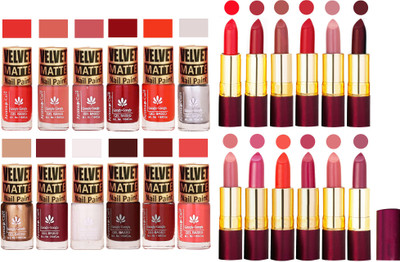 

Aroma Care 100% Pure Dull Matt Nail Polish Sets with Dry Matte Lipstick Set of 12 Pcs(Set of 24)