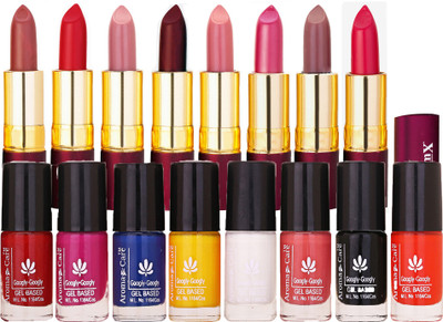 

Aroma Care Nail Paint 8 Pcs Combo Dhamaka fer by Aroma Care Easy to Apply with Dry Matte Lipstick 8 Pcs(Set of 16)