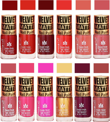 

Aroma Care Velvet Matte Nail Polish Combo Red, Maroon, Orange, Peach, Pink, Nude, Golden, Plum, Nude(Pack of 12)