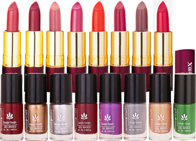 

Aroma Care Nail Polish Set for Women Modern Shades Glossy Finish High Quality in Wholesale Rate with Dry Matte Lipstick 8 Pcs(Set of 16)