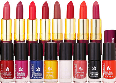

Aroma Care Colorful Bottles Multicolor Nail Polish Combo for Routine Use with Dry Matte Lipstick 8 Pcs(Set of 16)