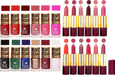 

Aroma Care 100% Genuine Matte Nail Polish Sets of 12 Pcs in Wholesale Rate with Dry Matte Lipstick Set of 12 Pcs(Set of 24)
