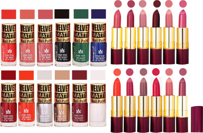 

Aroma Care Matte Nail Polish Combo of 12 pcs with Dry Matte Lipstick Set of 12 Pcs(Set of 24)