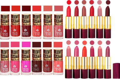 

Aroma Care Multicolor Velvet Matte Nail Polish Sets of 12 Pcs with Dry Matte Lipstick Set of 12 Pcs(Set of 24)