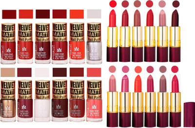 Aroma Care Matte Nail Polish Combo of 12 pcs with Dry Matte Lipstick Set of 12 Pcs(Set of 24)