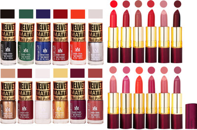 

Aroma Care Velvet Matt Nail Polish Set of 12 Pcs Combo with Dry Matte Lipstick Set of 12 Pcs(Set of 24)