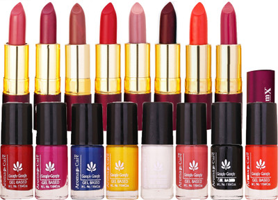 

Aroma Care Nail Paint 8 Pcs Combo Dhamaka fer by Aroma Care Easy to Apply with Dry Matte Lipstick 8 Pcs(Set of 16)