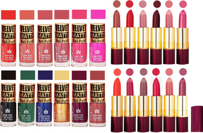 

Aroma Care Velvet Matt Nail Polish Set of 12 Pcs Combo with Dry Matte Lipstick Set of 12 Pcs(Set of 24)
