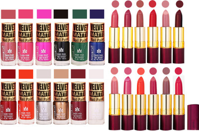 

Aroma Care Velvet Matt Nail Polish Set of 12 Pcs Combo with Dry Matte Lipstick Set of 12 Pcs(Set of 24)