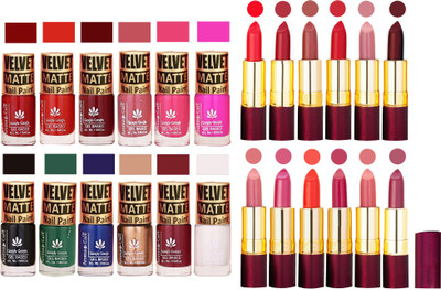 

Aroma Care 100% Genuine Matte Nail Polish Sets of 12 Pcs in Wholesale Rate with Dry Matte Lipstick Set of 12 Pcs(Set of 24)