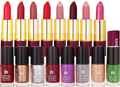 

Aroma Care Nail Polish Combo Offer Long Lasting Nail Enamel Insta-Dri Collection of 8 Pcs with Dry Matte Lipstick 8 Pcs(Set of 16)