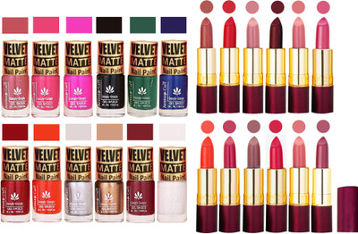 

Aroma Care Velvet Matt Nail Polish Set of 12 Pcs Combo with Dry Matte Lipstick Set of 12 Pcs(Set of 24)