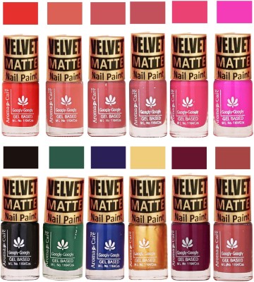 

Aroma Care Velvet Matte Nail Paint Combo Offer Orange, Peach, Pink, Nude, Black, Green, Blue, Golden, Plum(Pack of 12)