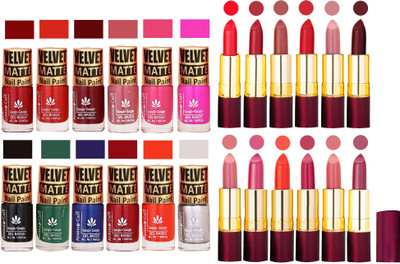 

Aroma Care Matte Nail Polish Combo of 12 pcs with Dry Matte Lipstick Set of 12 Pcs(Set of 24)