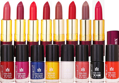 

Aroma Care Introducing Nail Paint Combo fer by Multicolor with Dry Matte Lipstick 8 Pcs(Set of 16)