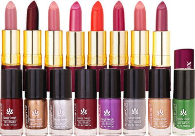 

Aroma Care Nail Polish for Women Modern Shades Glossy Finish High Quality with Dry Matte Lipstick 8 Pcs(Set of 16)