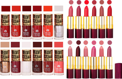 

Aroma Care Matte Nail Polish Combo of 12 pcs with Dry Matte Lipstick Set of 12 Pcs(Set of 24)