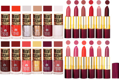 

Aroma Care 100% Genuine Matte Nail Polish Sets of 12 Pcs in Wholesale Rate with Dry Matte Lipstick Set of 12 Pcs(Set of 24)