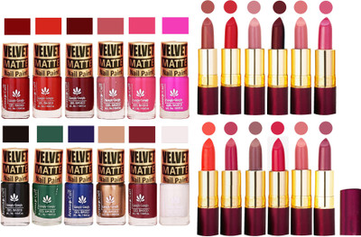 

Aroma Care 100% Genuine Matte Nail Polish Sets of 12 Pcs in Wholesale Rate with Dry Matte Lipstick Set of 12 Pcs(Set of 24)