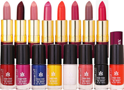 

Aroma Care Nail Polish Sets of 8 Pcs High Quality, Glossy Finish with Dry Matte Lipstick 8 Pcs(Set of 16)