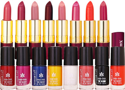

Aroma Care nail polish 8 awesome colors for daily wear long lasting with Dry Matte Lipstick 8 Pcs(Set of 16)
