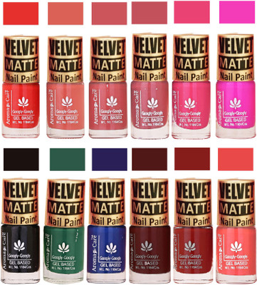 

Aroma Care Velvet Matte Nail Paint Combo Offer Orange, Peach, Pink, Nude, Black, Green, Blue, Brown, Tan(Pack of 12)