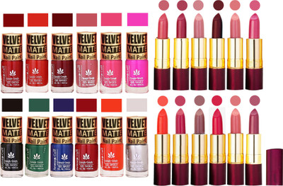 

Aroma Care Matte Nail Polish Combo of 12 pcs with Dry Matte Lipstick Set of 12 Pcs(Set of 24)