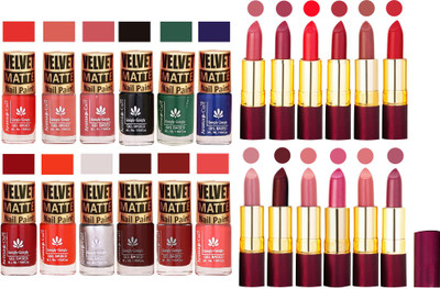 

Aroma Care 100% Genuine Matte Nail Polish Sets of 12 Pcs in Wholesale Rate with Dry Matte Lipstick Set of 12 Pcs(Set of 24)