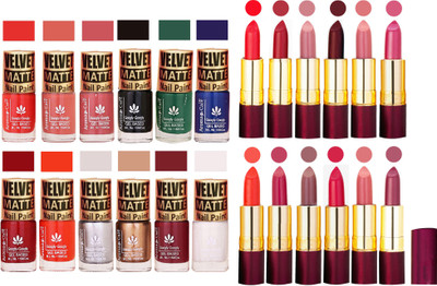 

Aroma Care Matte Nail Polish Combo of 12 pcs with Dry Matte Lipstick Set of 12 Pcs(Set of 24)