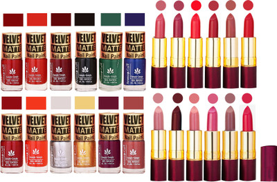 

Aroma Care Velvet Matt Nail Polish Set of 12 Pcs Combo with Dry Matte Lipstick Set of 12 Pcs(Set of 24)
