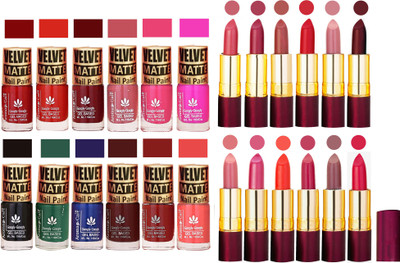 

Aroma Care Velvet Matt 12 Nail Polish Combo in Wholesale Rate with Dry Matte Lipstick Set of 12 Pcs(Set of 24)