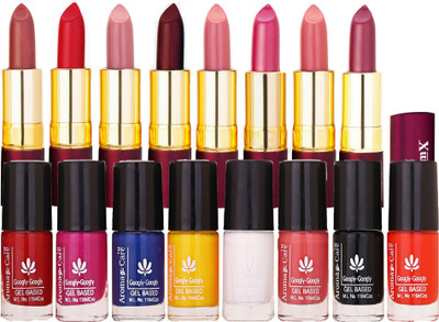 

Aroma Care Nail Polish Set for Women Modern Shades Glossy Finish High Quality in with Dry Matte Lipstick 8 Pcs(Set of 16)