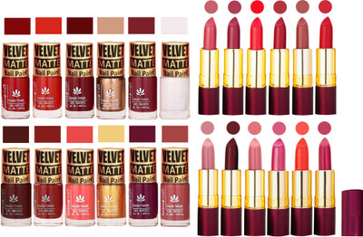 

Aroma Care Velvet Matt 12 Nail Polish Combo in Wholesale Rate with Dry Matte Lipstick Set of 12 Pcs(Set of 24)