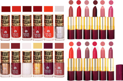 

Aroma Care 100% Genuine Matte Nail Polish Sets of 12 Pcs in Wholesale Rate with Dry Matte Lipstick Set of 12 Pcs(Set of 24)