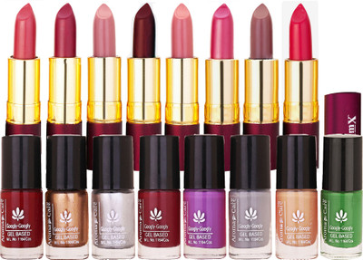 

Aroma Care Long Lasting Shiny Modern Colorful Bottles Nail Polish Combo 8 pcs with Dry Matte Lipstick 8 Pcs(Set of 16)