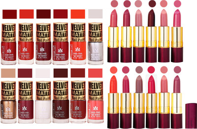 

Aroma Care Matte Nail Polish Combo of 12 pcs with Dry Matte Lipstick Set of 12 Pcs(Set of 24)
